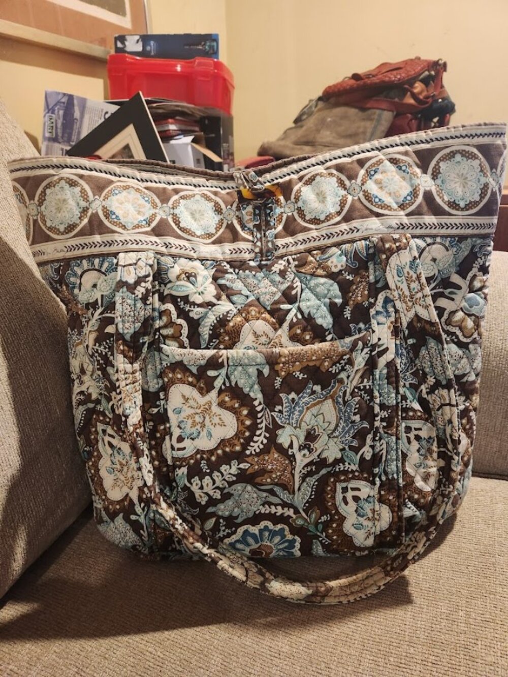 Vera Bradley Brown, Teal and Cream Quilted Paisley Tote